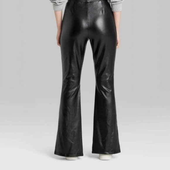 Slit Front Faux Leather Flare Pants - Picture 2 of 6